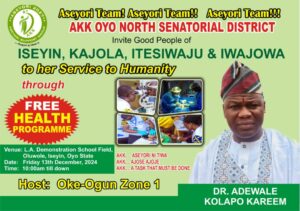 AKK Free Health Scheme held across Oyo North Senatorial district on Friday 13th December 2024.