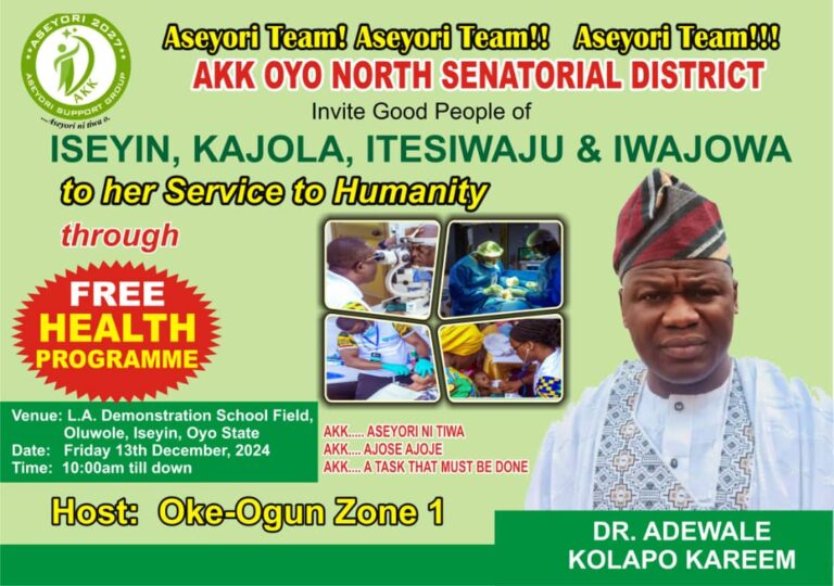 AKK Free Health Scheme held across Oyo North Senatorial district on Friday 13th December 2024.