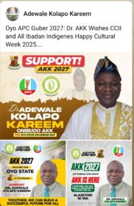 Oyo APC Guber 2027: Dr. AKK Wishes CCII and All Ibadan Indigenes Happy Cultural Week 2025.