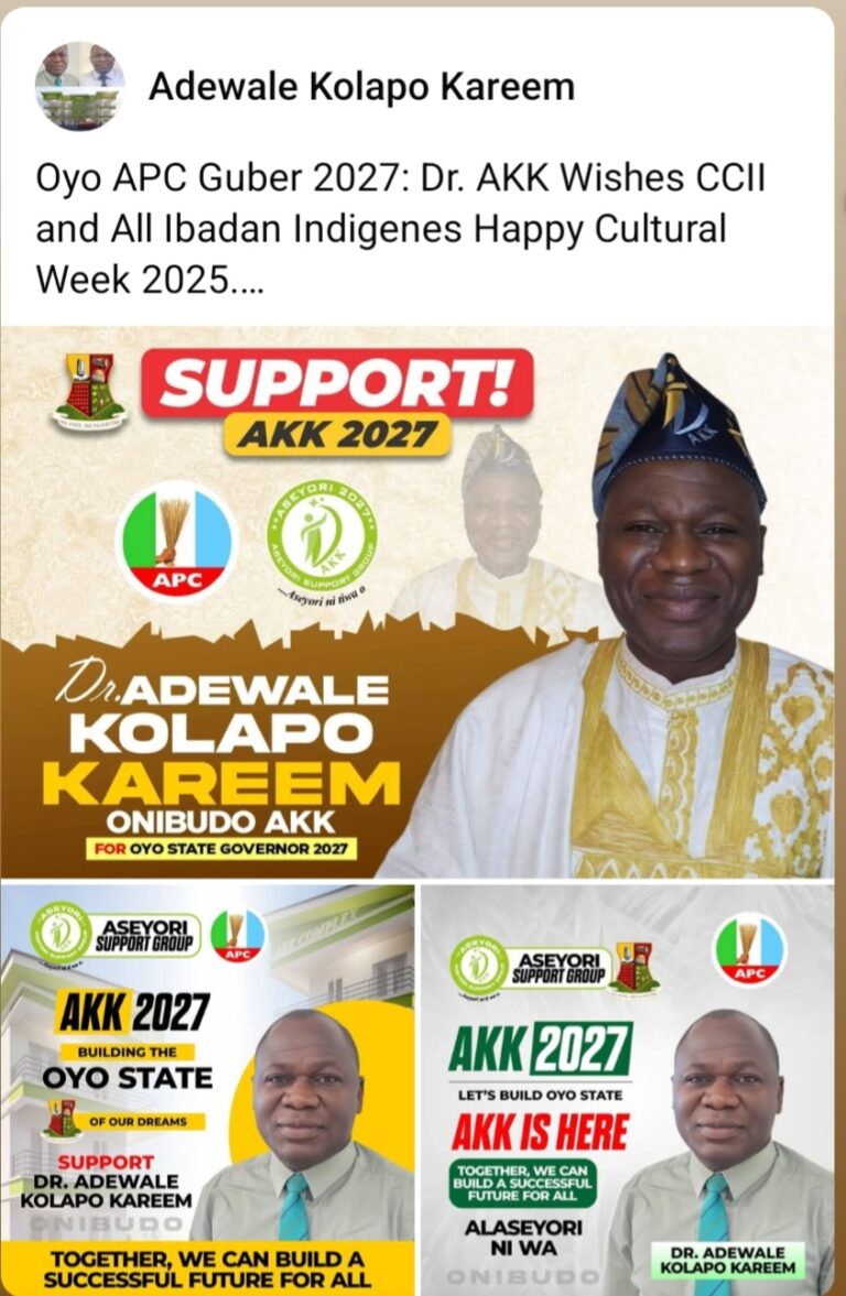 Oyo APC Guber 2027: Dr. AKK Wishes CCII and All Ibadan Indigenes Happy Cultural Week 2025.