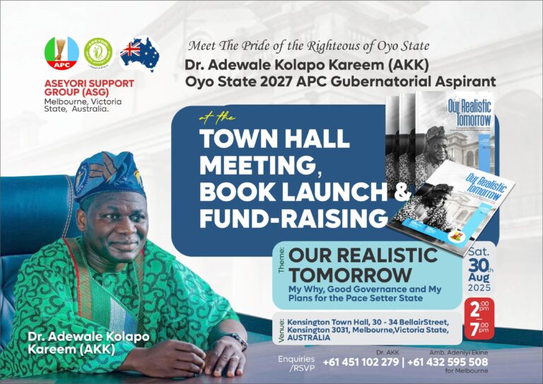 *Oyo State 2027 APC Gubernatorial Aspirant, Dr. Adewale Kolapo Kareem (AKK), Set to Embark on Global Consultation Tour and Launch His Book Titled “Our Realistic Tomorrow” — A Compendium of Articles on Good Governance and His Vision for the Pace Setter State.